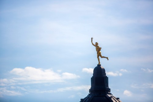 The golden boy stands on top of the Manitoba Legislative Building in Winnipeg. (File)