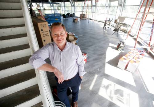 Marshall Ring, CEO of Manitoba Technology Accelerator, is photographed at the former restaurant on the Esplanade Riel in Winnipeg Tuesday. Ring is renovating the building before his organization moves in. The MTA's plan is to make Winnipeg the startup capital of Western Canada. (Winnipeg Free Press)