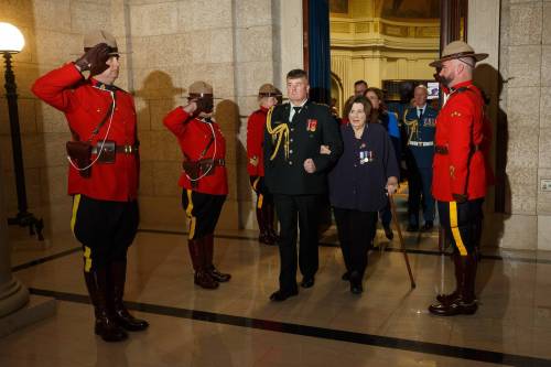 Lt.-Gov. Anita Neville leaves the Legislative Chamber following Tuesday's throne speech at the Manitoba legislature in Winnipeg. The Tories outlined a number of issues in the speech that will likely become election issues, Deveryn Ross writes. (Winnipeg Free Press)