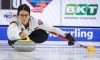 Canada skip Kerri Einarson makes a shot during the women's bronze medal game against the United States at the Pan Continental Curling Championships in Calgary, Alta., Sunday, Nov. 6, 2022. THE CANADIAN PRESS/Jeff McIntosh