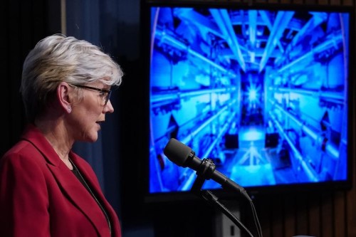 Secretary of Energy Jennifer Granholm announces a major scientific breakthrough in fusion research that was made at the Lawrence Livermore National Laboratory in California, during a news conference at the Department of Energy in Washington, Tuesday, Dec. 13, 2022. THE CANADIAN PRESS/AP-J. Scott Applewhite