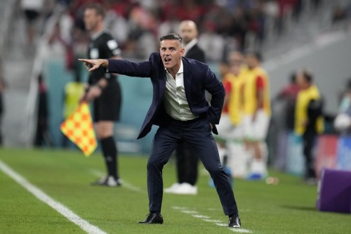 Canada's head coach John Herdman reacts during the World Cup group F soccer match between Canada and Morocco at the Al Thumama Stadium in Doha, Qatar, Thursday, Dec. 1, 2022. If nothing else, Saturday's third-place playoff at the World Cup serves as a reminder of the tough neighbourhood that Canada found itself in in its return to the men's soccer showcase after a 36-year absence. THE CANADIAN PRESS/AP-Natacha Pisarenko