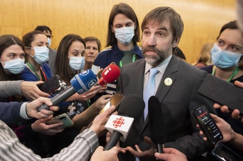 Steven Guilbeault, Minister of Environment and Climate Change of Canada speaks to reporters at the COP15 the UN Biodiversity Conference in Montreal, Sunday, December 18, 2022. THE CANADIAN PRESS/Graham Hughes