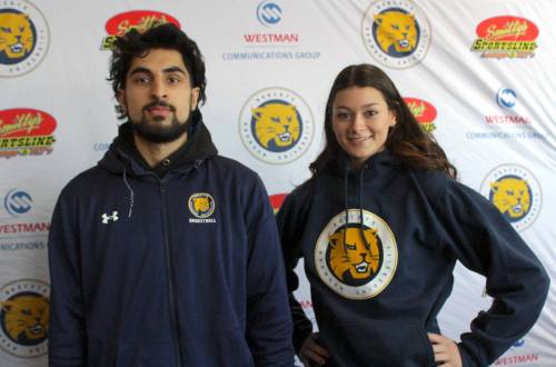 Sultan Bhatti, left, and Keely Anderson were named Brandon University Bobcats athletes of the month of November on Wednesday. (Thomas Friesen/The Brandon Sun)