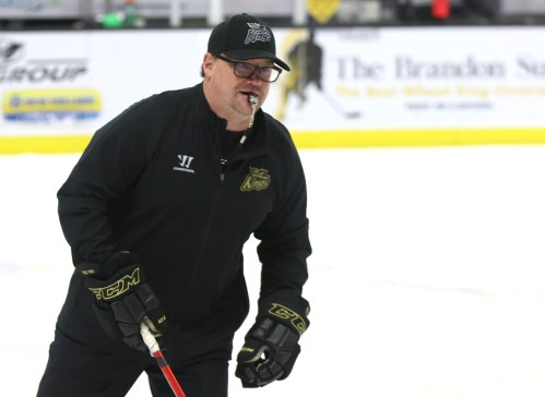 Brandon Wheat Kings head coach and general manager Marty Murray, shown at a recent practice, was on the phone with the Winnipeg Ice as they tried to navigate their way to Brandon. The game was ultimately postponed late in the afternoon. (Perry Bergson/The Brandon Sun)