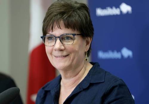 Janice Morley-Lecomte, minister of mental health and community wellness, makes a funding announcement for new addictions treatment services in rural Manitoba in Portage la Prairie on Tuesday. (Ruth Bonneville/Winnipeg Free Press)