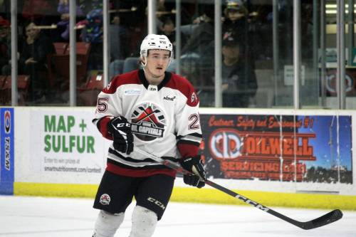 Roux Bazin is tied for second in playoff scoring for the Virden Oil Capitals after recording six points in the team’s quarterfinal round series with the OCN Blizzard. (Lucas Punkari/The Brandon Sun)