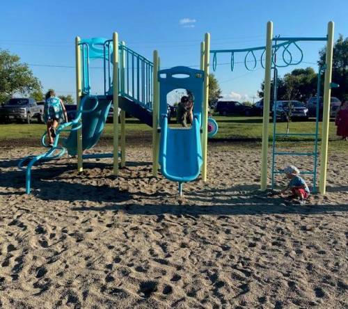 The new playground at Victor Rochelle Park was built thanks to the work and contributions from community members after an effort from councillor Kaley Mykula got the ball rolling. (Rural Municipality of Whitehead/Facebook)