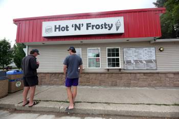 Customers wait for their order at the take out window for Hot ‘N’ Frosty, a summer staple in Ninette, Man. (Photos by Matt Goerzen/The Brandon Sun)