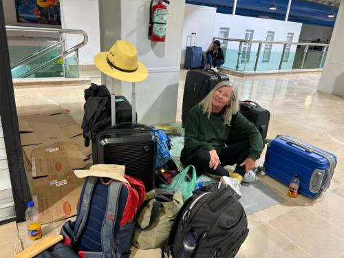 Katharina Stieffenhofer, from Winnipeg, spent Sunday night in Puerto Vallarta&rsquo;s airport after drug cartel violence erupted in and around the Pacific coast city. (Supplied)