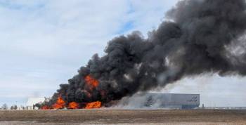 Semi transporting paint catches fire on Trans-Canada