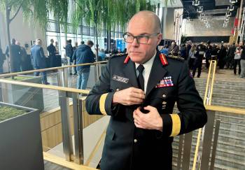 Lt. Gen Michael Wright prepares to speak to reporters at a defence conference in Calgary on Wednesday. Wright addressed the need to modernize Canada&rsquo;s Armed Forces. (The Canadian Press)