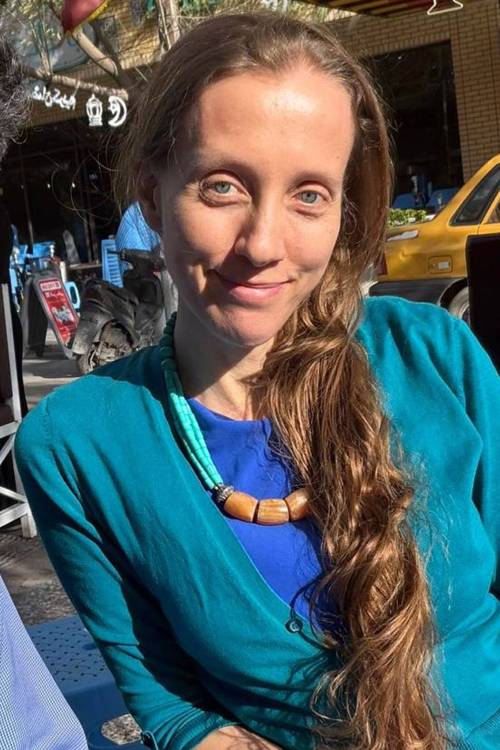 U.S. journalist Shelly Kittleson poses for a cellphone photo in a cafe in Baghdad, Iraq, on March 30. (The Associated Press files)