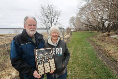 Joseph and Glenda MacPhee are seen at their property, Gardenview Farm, outside Neepawa in May. The couple welcomes members of the rural community onto their garden and consider it a come-and-go public space because they want to share the beautiful outdoors with others. The couple won a regional award for best farm home grounds 2025 from the Manitoba Good Roads Association in April. (Photos by Connor McDowell/The Brandon Sun)