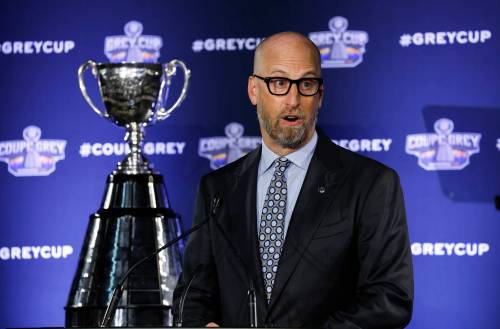 Canadian Football League commissioner Stewart Johnston addresses media in Winnipeg in November 2025. Bruce Penton writes that not everyone is happy with the new rule changes that have come under Stewart&rsquo;s watch. (The Canadian Press)