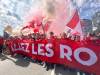 CARRIE SERWETNYK PHOTO
                                Canadian superfans Les Voyageurs make their way to BC Place with a massive &ldquo;Allez les Rouges&rdquo; on Wednesday for the Canada-Switzerland match.