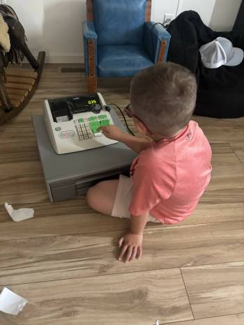 Logan Pandolfi sharpens some business skills ahead of the big sale for Welcome to Logan&rsquo;s Potatoes this August. (Photo by Logan Pandolfi)