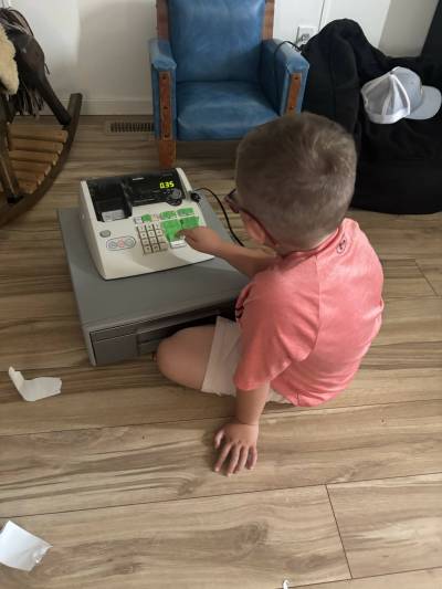 Logan Pandolfi sharpens some business skills ahead of the big sale for Welcome to Logan&rsquo;s Potatoes this August. (Photo by Logan Pandolfi)