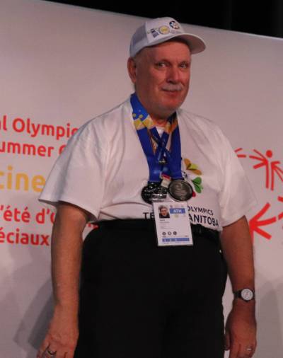 David Walwyn stands with the two silver medals he won in the tenpin bowling event at the Special Olympics Canada Summer Games in Medicine Hat. (Courtesy Special Olympics Canada Summer Games Medicine Hat 2026)