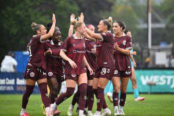 NSL Photo
                                AFC Toronto forward Lena Silano (far right) robbed Ottawa goalkeeper Mollie Eriksson of the ball last Saturday before a beauty of an undefended finish to open the scoring. The Mighty Maroons would shut out the Rapid 3-0.