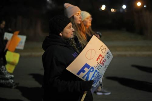 Marchers make their way along Princess Avenue during the annual Take Back The Night March in 2024 in Brandon. The next march will be on Oct. 15, beginning with a rally at Princess Park. (Tim Smith/The Brandon Sun files)