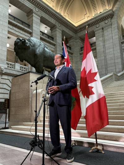 Manitoba Premier Wab Kinew is shown at the legislature in August. Wednesday marked the third day in a row in which Kinew spoke exclusively in French in the legislature. 
                                (Melissa Martin/Winnipeg Free Press files)