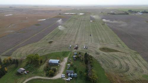 On Oct. 9, seven combines and eight trucks hit the field at Fairfax for the harvest for the Boissevain-Morton-Whitewater Growing Project. (Supplied)